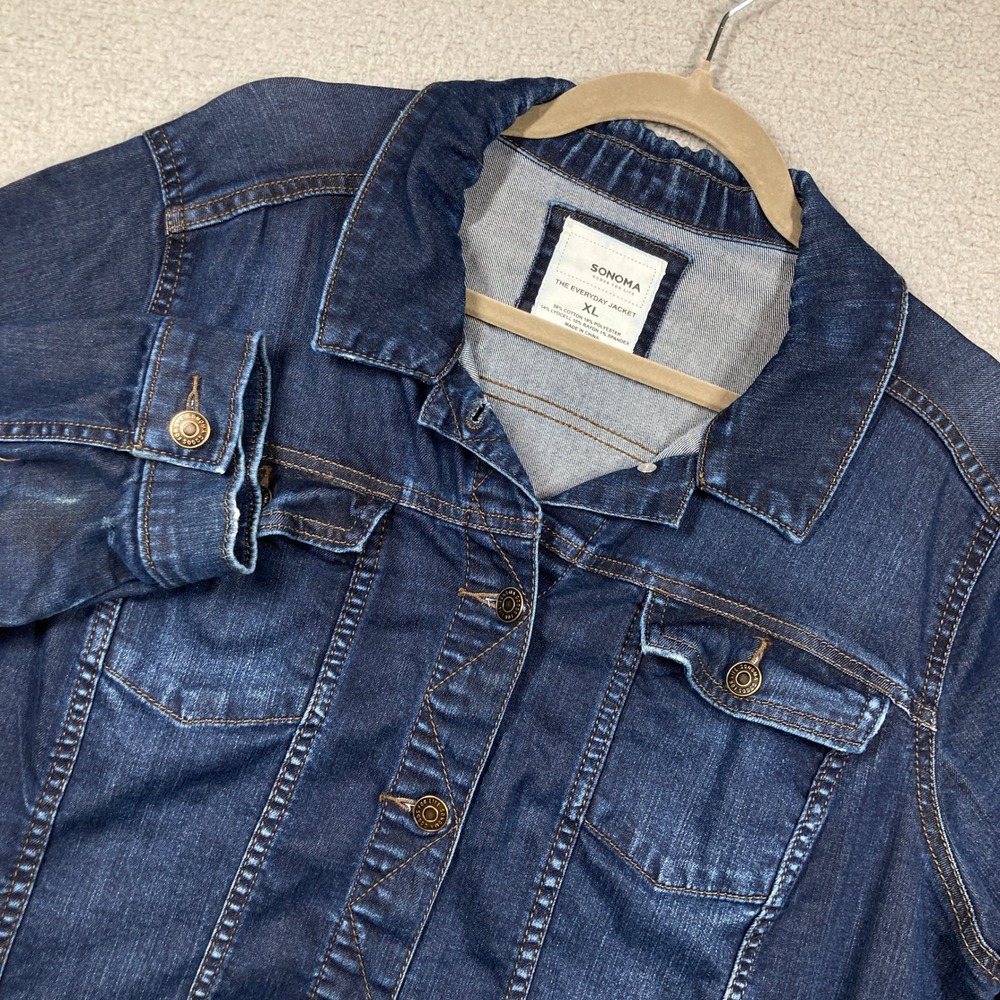 Sonoma The Everyday Denim Jacket Women XL Blue Dark Wash Trucker Stretch